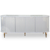 Consola TV cu RIFLAJE si blat tip marmura , Alb / Auriu